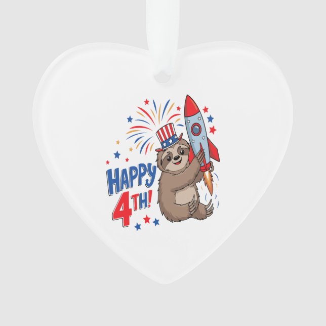 Sloth Happy 4th Rocket Fireworks USA Ornament (Front)