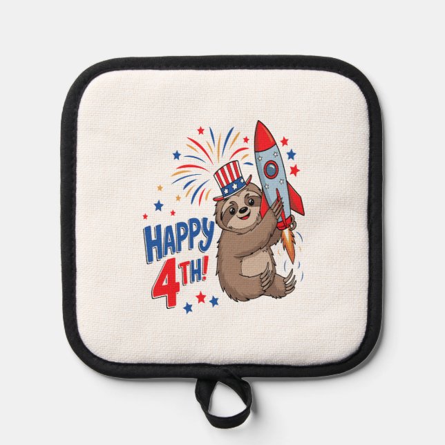Sloth Happy 4th Rocket Fireworks USA Pot Holder (Front)