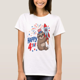 Sloth Happy 4th Rocket Fireworks USA T-Shirt