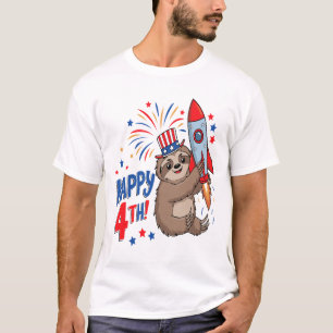 Sloth Happy 4th Rocket Fireworks USA T-Shirt