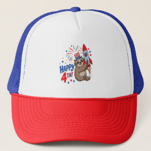 Sloth Happy 4th Rocket Fireworks USA Trucker Hat