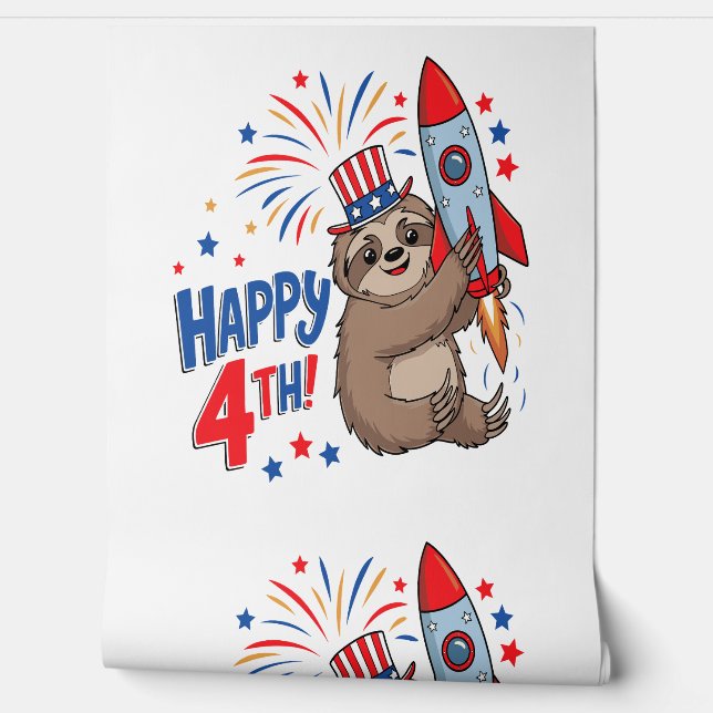 Sloth Happy 4th Rocket Fireworks USA Wallpaper (Unrolling)