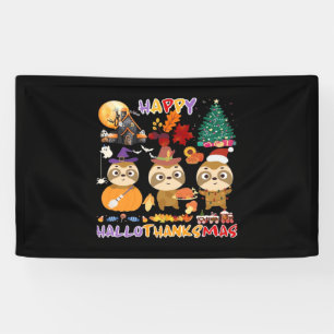 Sloth Happy Hallothanksmas Funny Halloween Thanksg Banner