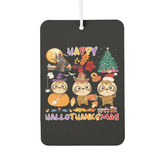 Sloth Happy Hallothanksmas Funny Halloween Thanksg Car Air Freshener (Front)