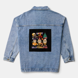 Sloth Happy Hallothanksmas Funny Halloween Thanksg Denim Jacket