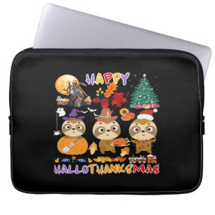 Sloth Happy Hallothanksmas Funny Halloween Thanksg Laptop Sleeve