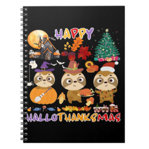 Sloth Happy Hallothanksmas Funny Halloween Thanksg Notebook