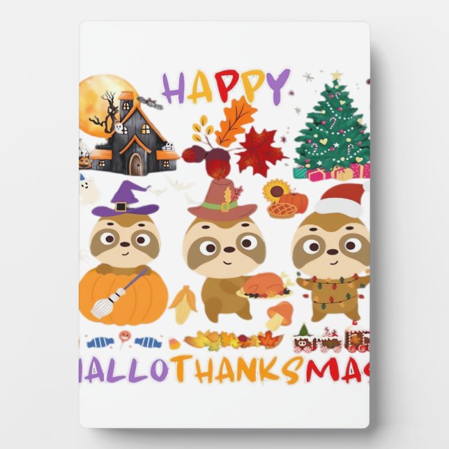 Sloth Happy Hallothanksmas Funny Halloween Thanksg Plaque (Front)
