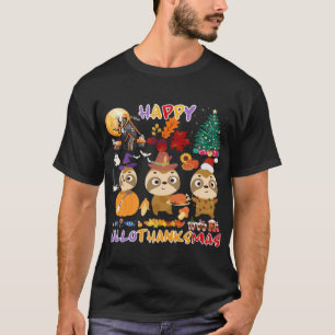 Sloth Happy Hallothanksmas Funny Halloween Thanksg T-Shirt
