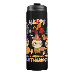 Sloth Happy Hallothanksmas Funny Halloween Thanksg Thermal Tumbler