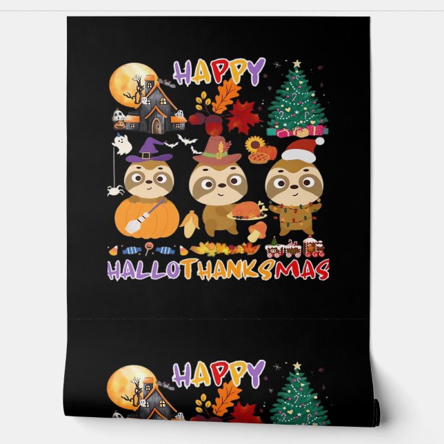 Sloth Happy Hallothanksmas Funny Halloween Thanksg Wallpaper (Unrolling)