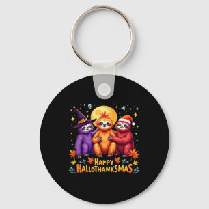 Sloth Happy Hallothanksmas Halloween Thanksgiving Key Ring