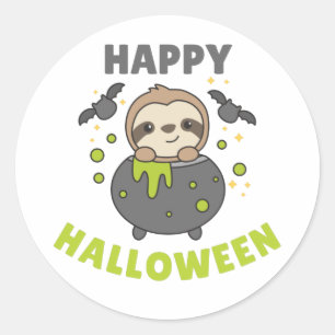 Sloth Happy Halloween Cauldron Bat Classic Round S Sticker
