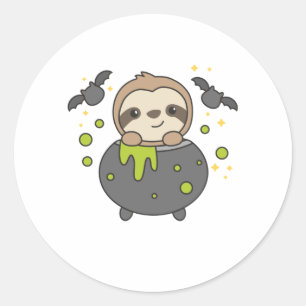 Sloth Happy Halloween Cauldron Bat Classic Round Sticker