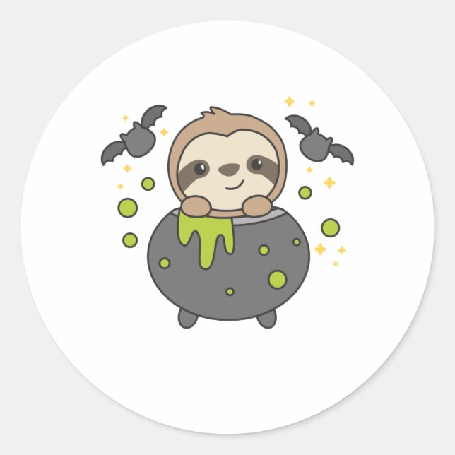 Sloth Happy Halloween Cauldron Bat Classic Round Sticker (Front)
