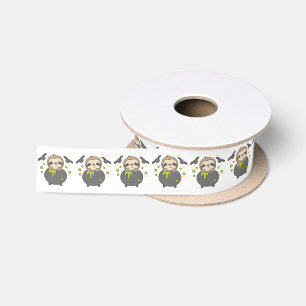 Sloth Happy Halloween Cauldron Bat Satin Ribbon