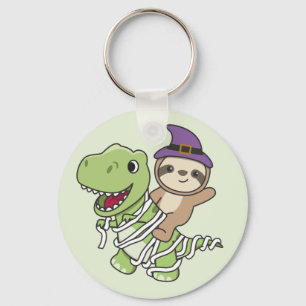 Sloth Happy Halloween T-rex Mummy Costume Keychain