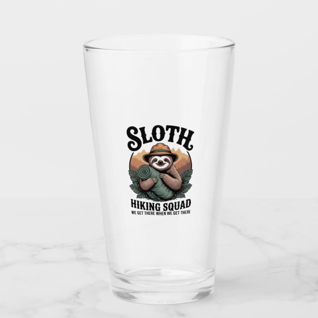 Sloth Hiking Squad Funny Camping Glass (Front)