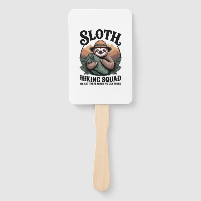 Sloth Hiking Squad Funny Camping Hand Fan (Front)