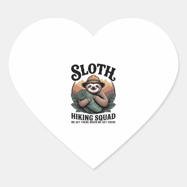 Sloth Hiking Squad Funny Camping Heart Sticker (Front)