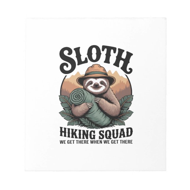 Sloth Hiking Squad Funny Camping Notepad (Front)