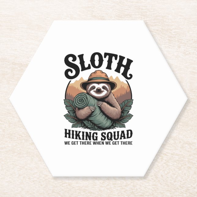 Sloth Hiking Squad Funny Camping Paper Coaster (Front)