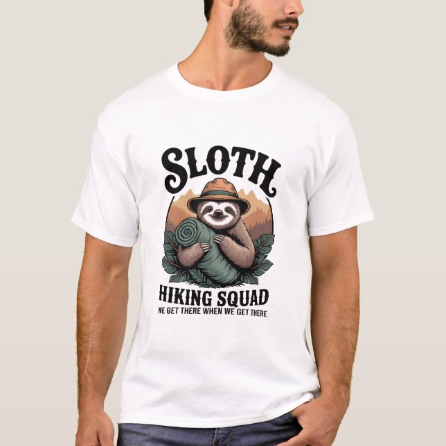 Sloth Hiking Squad Funny Camping T-Shirt (Front)