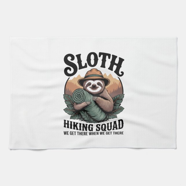 Sloth Hiking Squad Funny Camping Tea Towel (Horizontal)