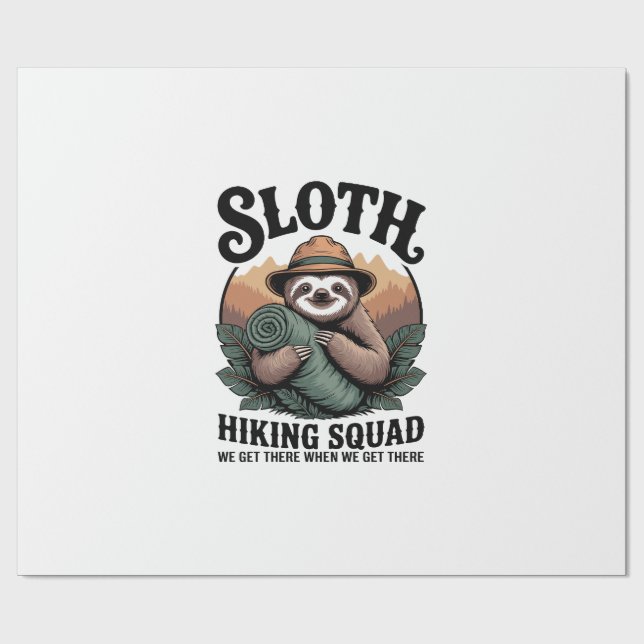 Sloth Hiking Squad Funny Camping Wrapping Paper (Flat)