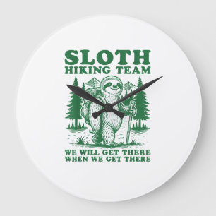 Sloth Hiking Team Funny Hiker Mountain Hiking Club Large Clock