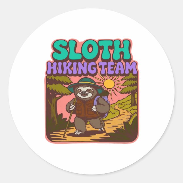 Sloth Hiking Team Oversized T-Shirt Classic Round Sticker (Front)