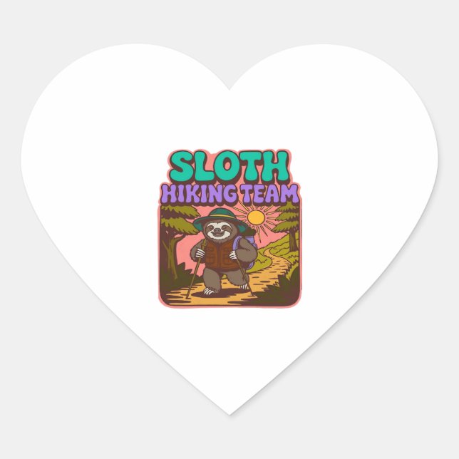 Sloth Hiking Team Oversized T-Shirt Heart Sticker (Front)