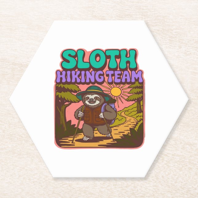 Sloth Hiking Team Oversized T-Shirt Paper Coaster (Front)