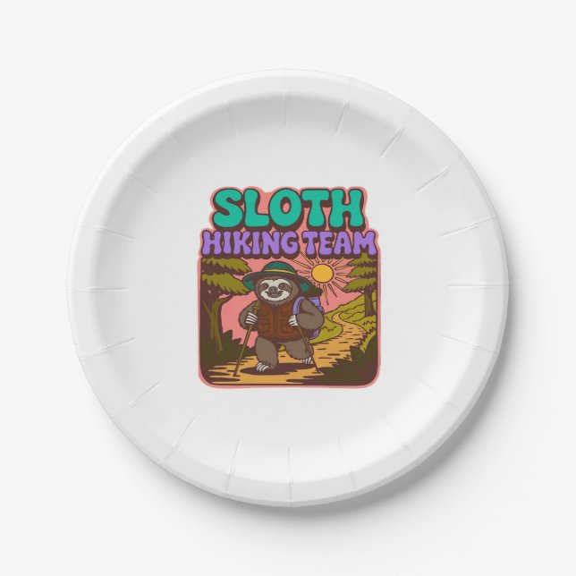 Sloth Hiking Team Oversized T-Shirt Paper Plate (Front)