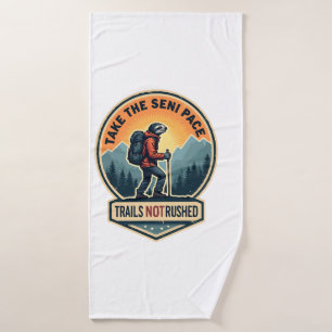 Sloth Hiking Vintage Shirt Funny Slow Trail Design Bath Towel