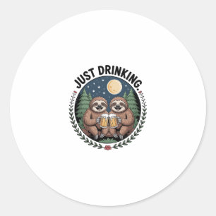 Sloth Hiking with Drinking Team Classic Round Sticker
