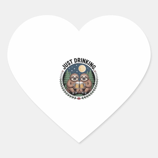 Sloth Hiking with Drinking Team Heart Sticker (Front)