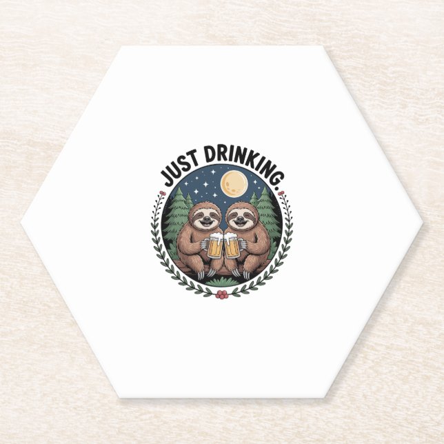 Sloth Hiking with Drinking Team Paper Coaster (Front)