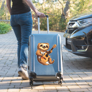Sloth Holding Guitar Santa Hat