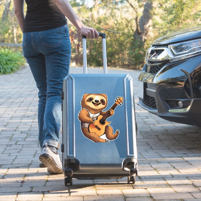 Sloth Holding Guitar Santa Hat (Suitcase Insitu)