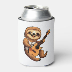 Sloth Holding Guitar Santa Hat Can Cooler