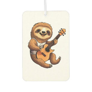 Sloth Holding Guitar Santa Hat Car Air Freshener