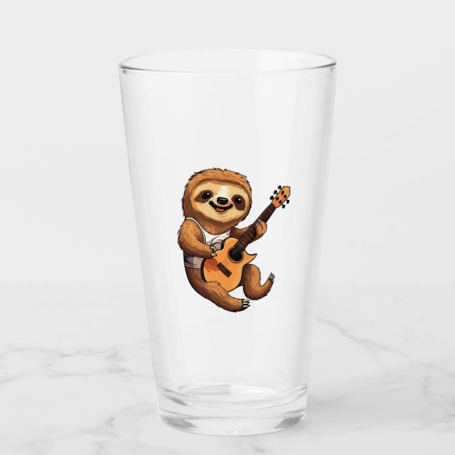 Sloth Holding Guitar Santa Hat Glass (Front)