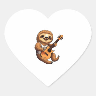 Sloth Holding Guitar Santa Hat Heart Sticker