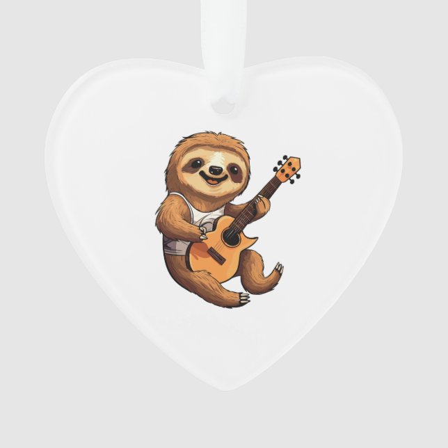 Sloth Holding Guitar Santa Hat Ornament (Front)