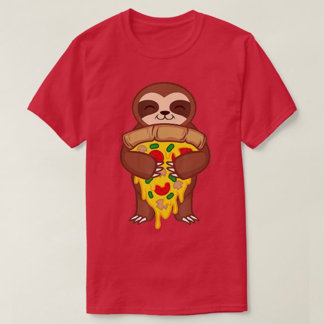 Sloth Holding Pepperoni Pizza Funny Foodie Animal  T-Shirt (Design Front)
