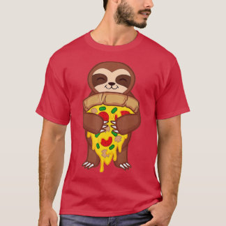 Sloth Holding Pepperoni Pizza Funny Foodie Animal T-Shirt