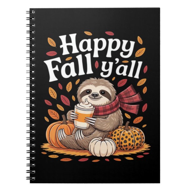 Sloth holding pumpkin spice happy Fall Yall autumn Notebook (Front)