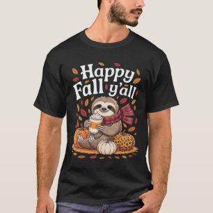 Sloth holding pumpkin spice happy Fall Yall autumn T-Shirt