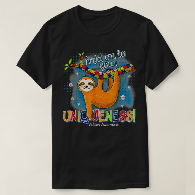 Sloth holding Puzzle Piece heart Cute sloth Autism T-Shirt (Design Front)